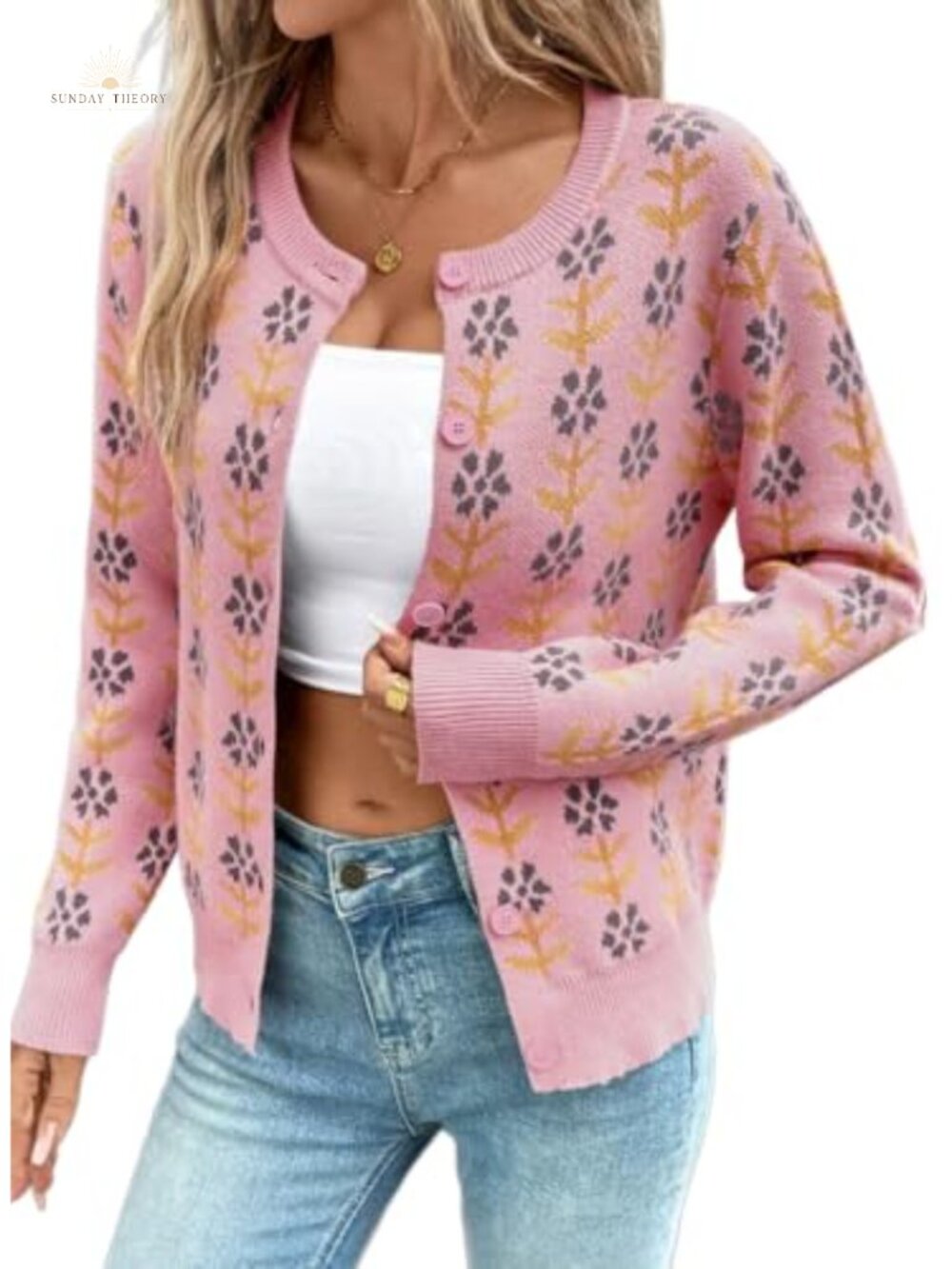 Sidefeel Cropped Knit Cardigan Crewneck Button Down Women Sweater